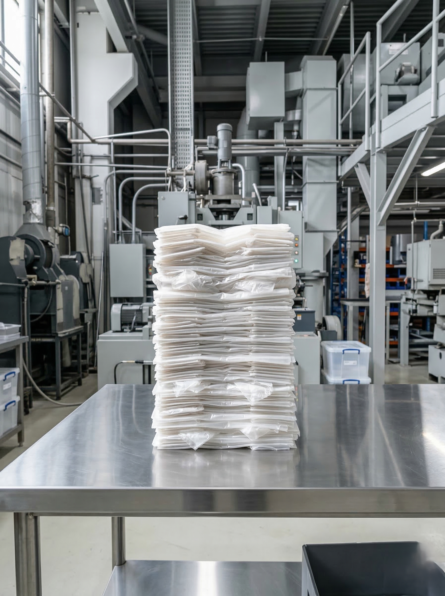 Bolsas plásticas apiladas en planta